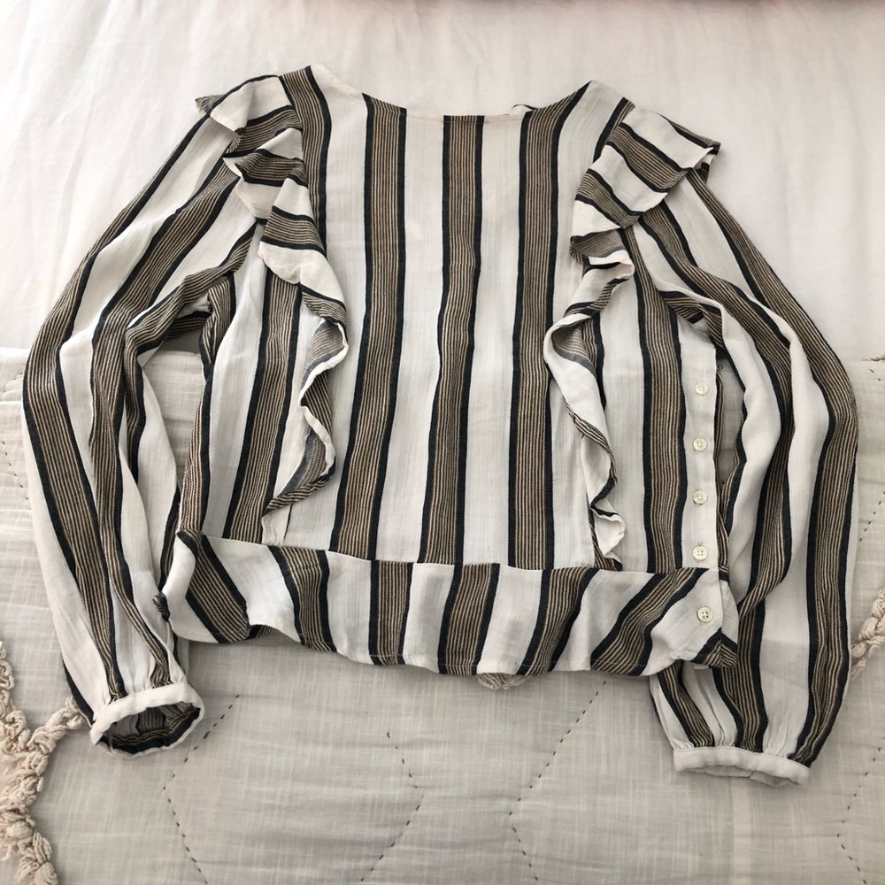 Anthropologie Johanna Striped Ruffled Blouse